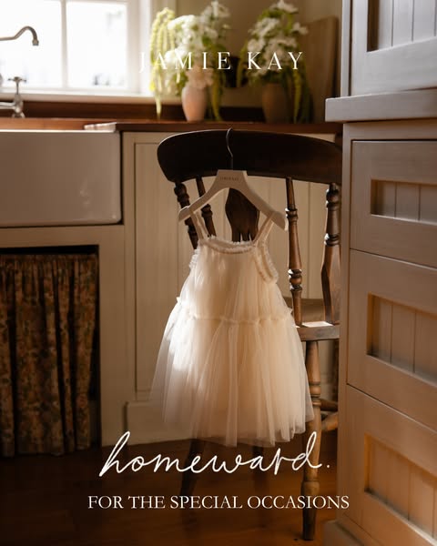 This ad for Jamie Kay features a dress hung on a chair. The ad is targeting parents shopping for a special occasion dres