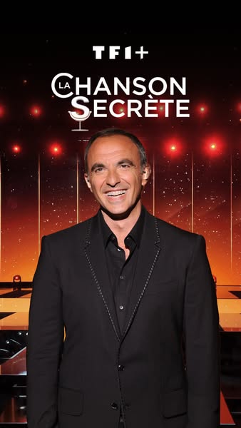 This image is an advertisement for TF1+’s TV show La Chanson Secrète (The Secret Song), and features the show’s host, Ni