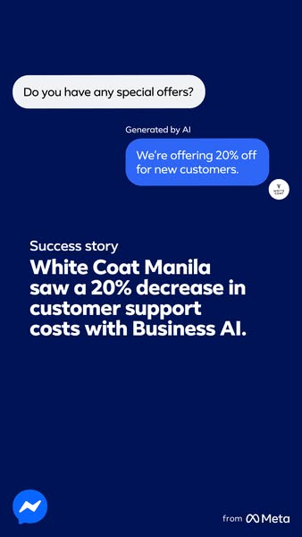 This image ad showcases a success story about how White Coat Manila was able to decrease customer support costs by 20% w