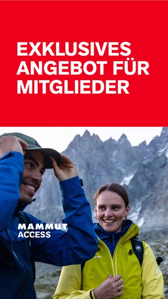 This ad is for the outdoor brand Mammut, promoting membership access. The ad features a couple smiling in the mountains,