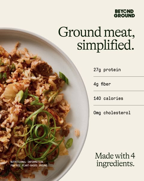 This ad is designed to showcase a plant-based meat alternative product by highlighting its nutritional information.