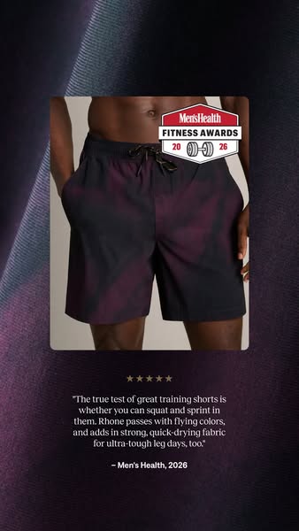 This ad features training shorts by Rhone, recognized with a Fitness Award from Men's Health in 2026. The ad display