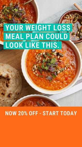 This image ad is designed to attract people looking for a weight loss meal plan. The image features bowls of bright red 