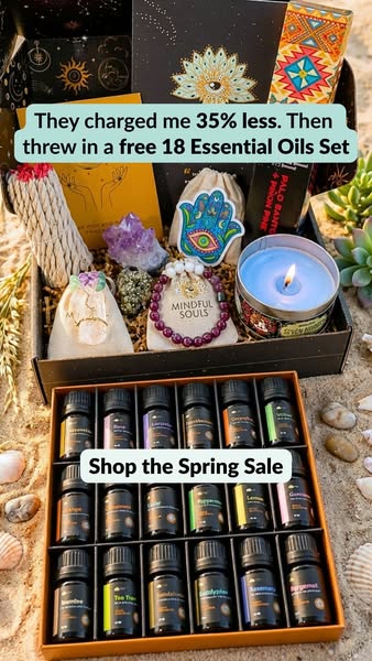 This ad showcases the brand’s essential oil set with a free gift, while also incorporating a user testimonial and specia
