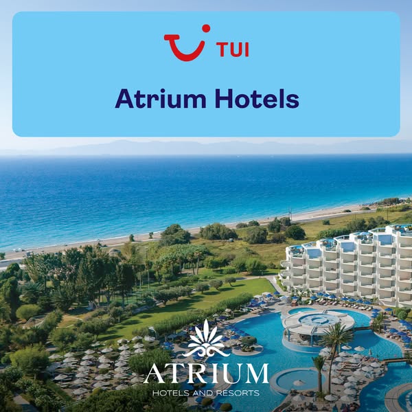 This ad promotes Atrium Hotels and Resorts, using an aerial view of one of their locations to showcase the resort's 