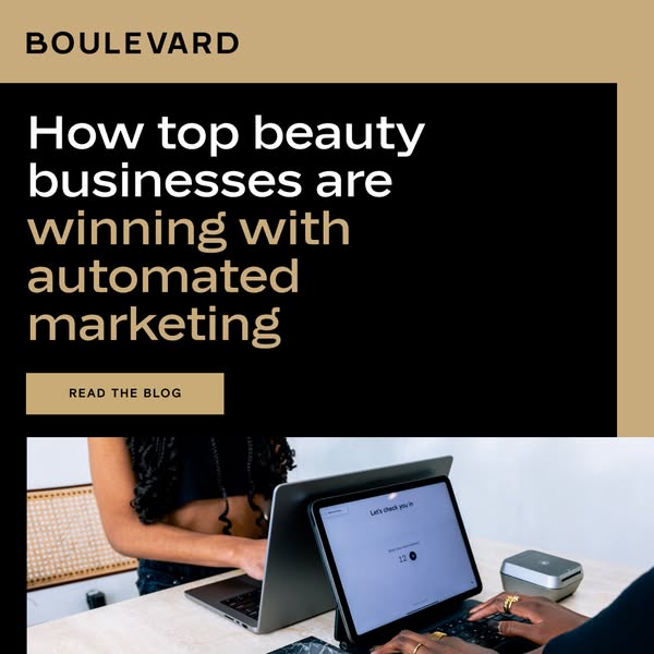 This image ad for Boulevard targets beauty businesses, highlighting how they can achieve success through automated marke