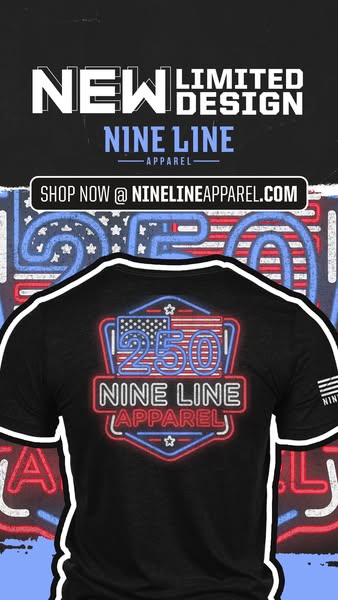 This image ad features a black t-shirt with a graphic on the back. The graphic includes an American flag, the number 