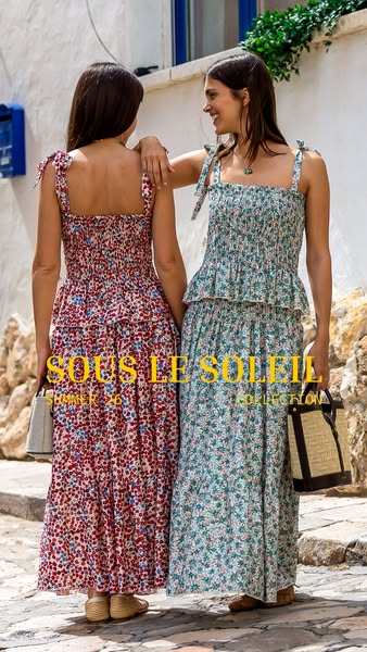 This ad showcases two women wearing outfits from the Sous Le Soleil collection. The brand is promoting a collection of s