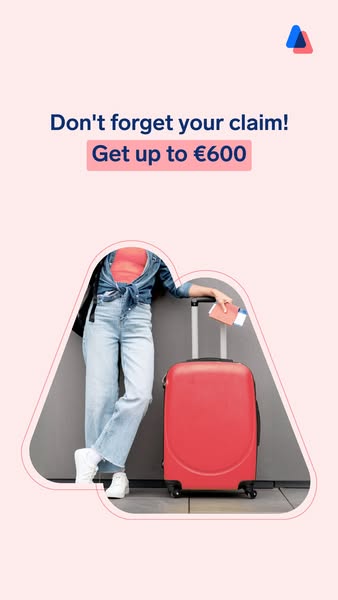 This ad promotes a service that helps travelers claim compensation for flight disruptions. It features a woman with a su