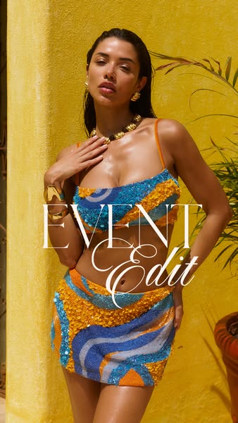 This image ad promotes clothing that is fit for events.