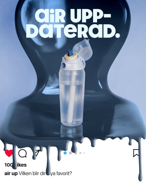 The image showcases the air up water bottle in a stylized presentation, highlighting an updated design. The bottle is po