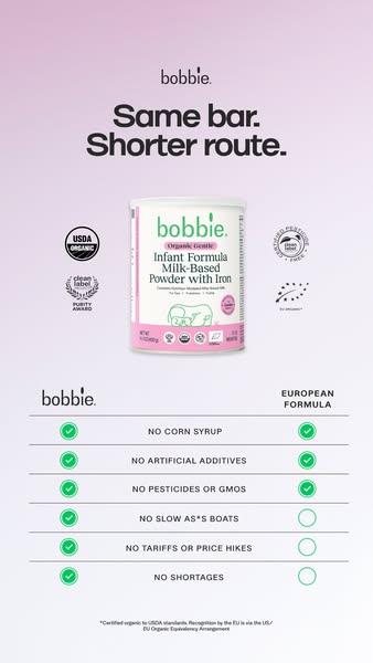 This ad for Bobbie infant formula claims to meet the same bar but take a shorter route than competitors. The ad lists th