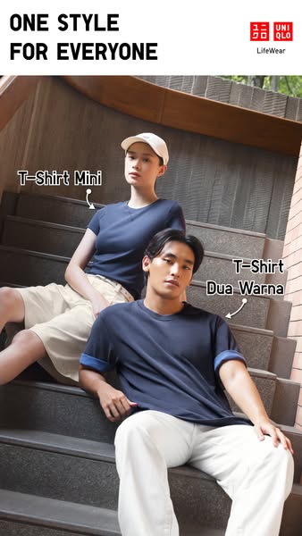 This ad showcases Uniqlo t-shirts, highlighting their versatility and appeal to a broad audience by featuring both a man