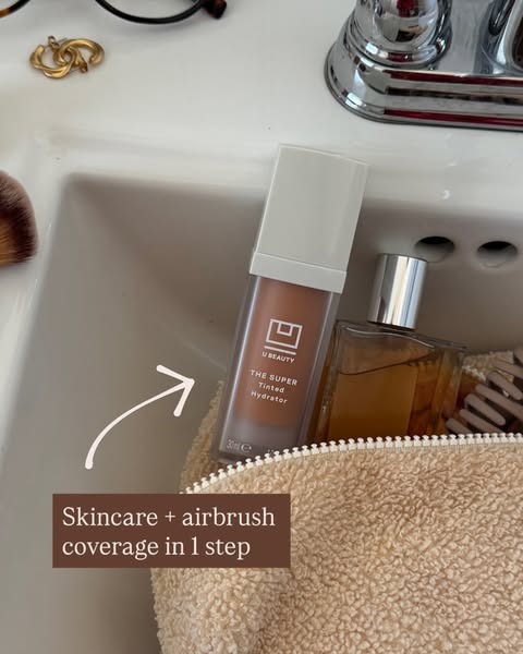 This ad is for U Beauty's Super Tinted Hydrator. It highlights the product's ability to deliver both skincare an
