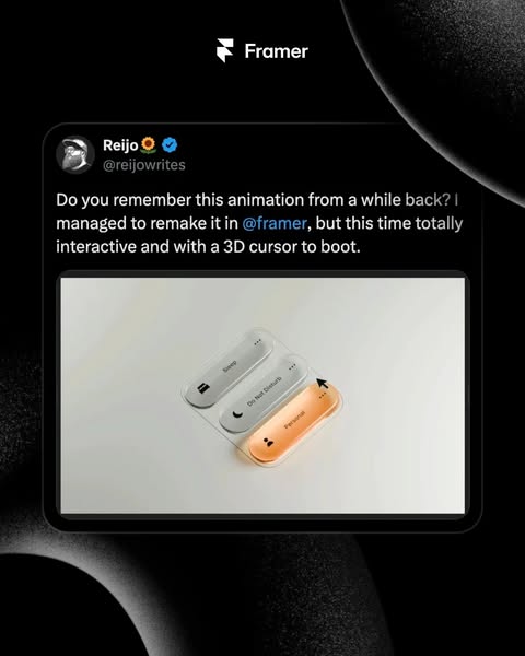 This ad showcases an interactive animation made using Framer, highlighting its capabilities in creating 3D cursor intera