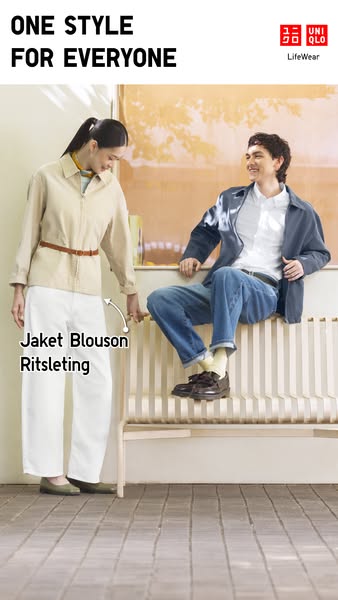 An ad for UNIQLO apparel featuring two individuals in outfits that exemplify the brand's concept of 'One Style f