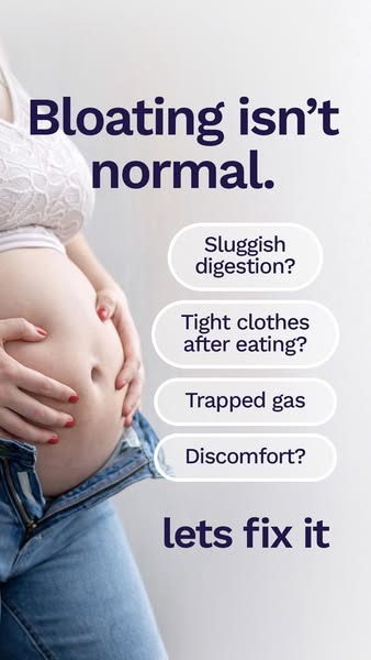This image ad addresses the discomfort of bloating by claiming it "isn't normal", then promises to "f