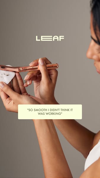 This image ad for Leaf features a woman using the brand's razor and sharing her initial thoughts on how smoothly it 