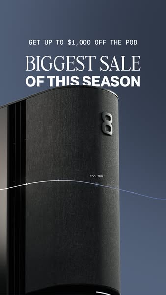 This ad promotes the Eight Sleep Pod with the claim that the biggest sale of the season is going on with up to $1,000 of