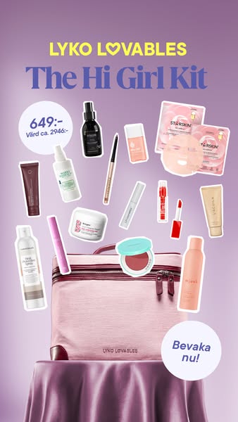 This ad showcases a variety of Lyko Lovables beauty products within a 'Hi Girl Kit', presenting a high total pro