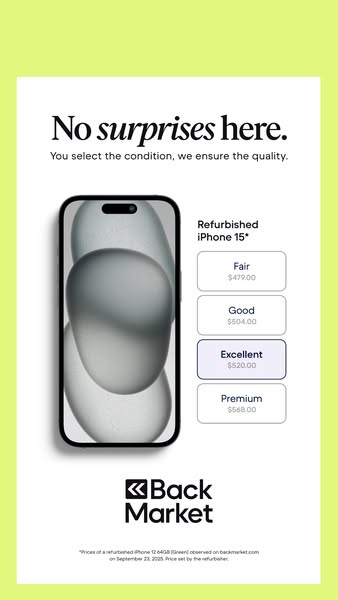 This ad for Back Market promotes refurbished iPhones. The ad highlights the brand's commitment to quality and transp
