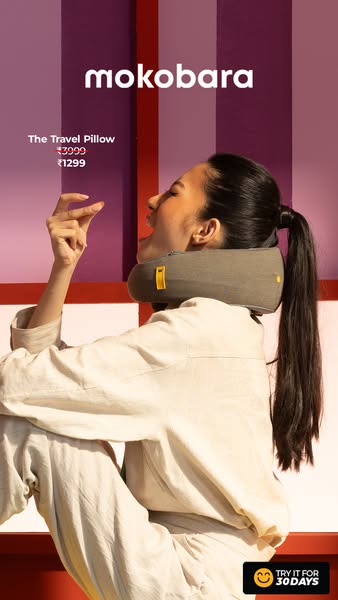 This image ad showcases the brand's travel pillow, highlighting comfort and a trial offer.