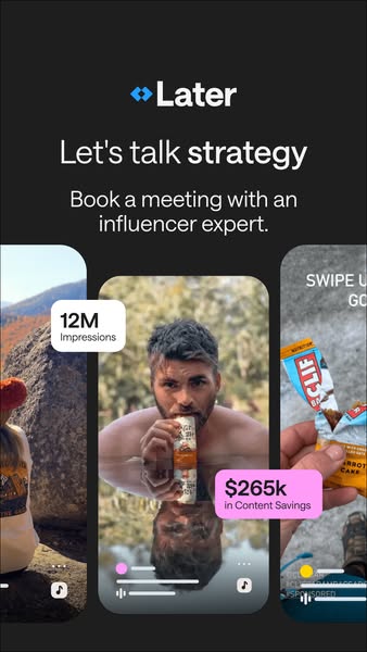 This ad for Later promotes their influencer expert meeting service. The ad is designed to look like a mobile screen with
