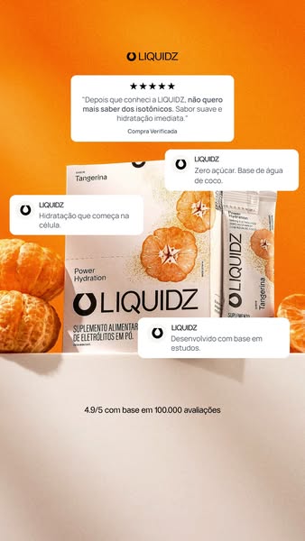 This image ad promotes LIQUIDZ tangerine flavor electrolyte powder, highlighting its benefits like its smooth taste and 