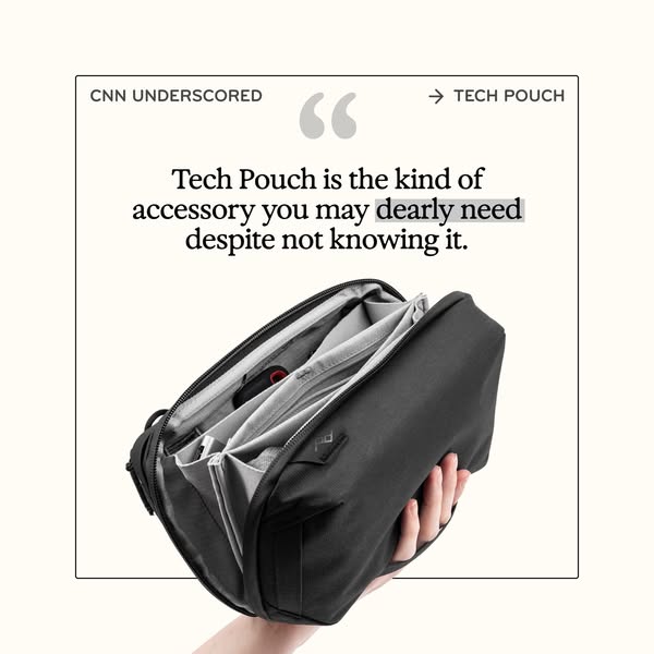 This ad for Peak Design's Tech Pouch features a quote from CNN Underscored calling it the kind of accessory you may 