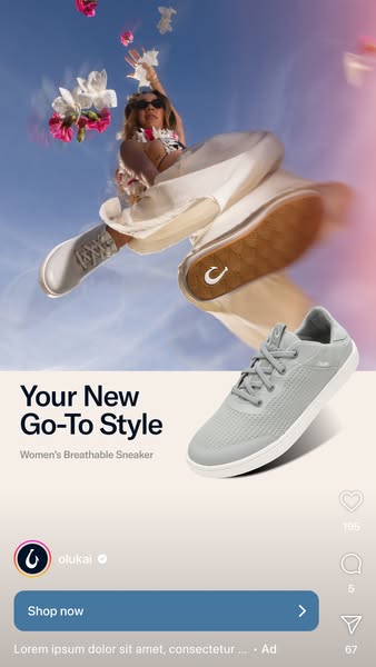 This social media ad for OluKai promotes the brand's new women's breathable sneakers. The ad features a woman in