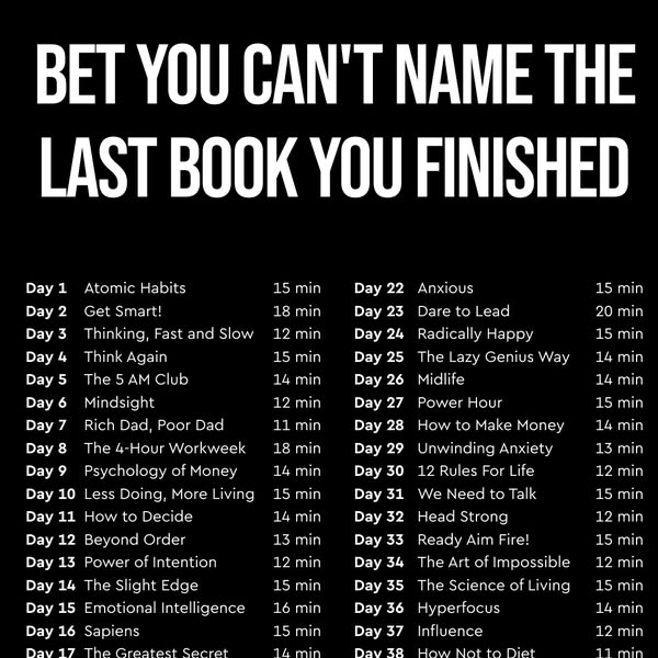 The ad is formatted like a list of books and the amount of time spent reading them each day. It invites the viewer to th