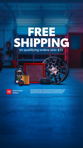 Ad for Toyota Auto Parts featuring free shipping on qualifying orders over $75. The ad highlights various car parts agai