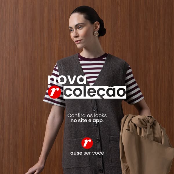 This ad showcases a new clothing collection. It features a model wearing items from the collection, with promotional tex