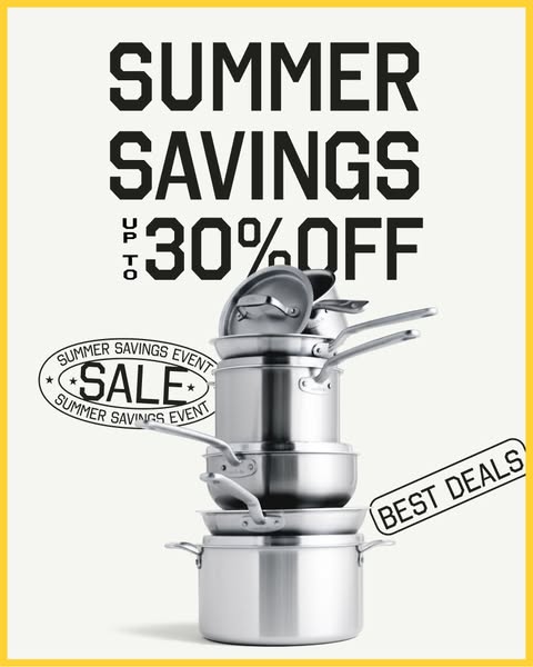 This image ad promotes summer savings on cookware.