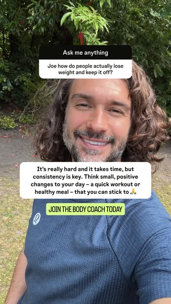 This Meta image ad features Joe Wicks (The Body Coach) answering a user's question about weight loss in a format tha