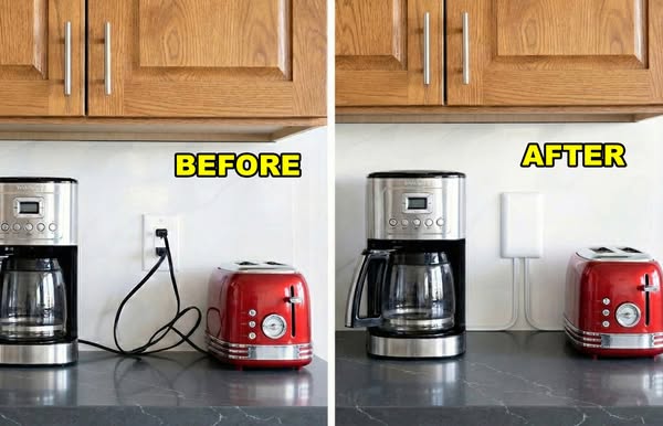 The ad demonstrates the product's effectiveness through a visual comparison of a kitchen countertop before and after