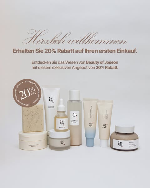 This ad for Beauty of Joseon offers 20% off the first purchase. The ad features multiple skincare products from the bran