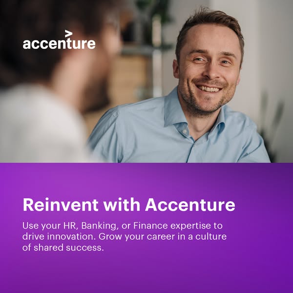 This image ad for Accenture aims to attract HR, banking, and finance professionals by offering them the opportunity to d