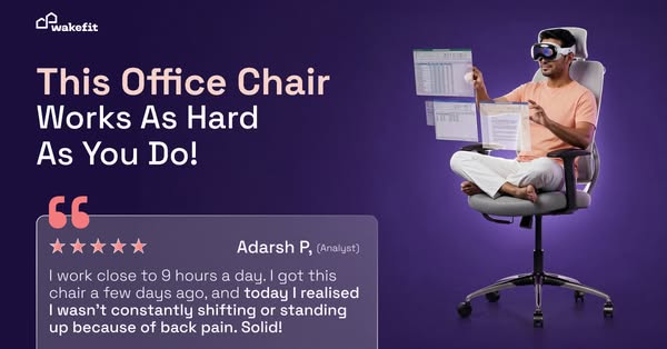 This ad features a testimonial for an office chair. The testimonial highlights the comfort and support provided by the c