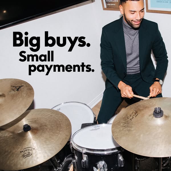 This ad promotes a 'buy now, pay later' service that allows customers to make big purchases and pay them off in 