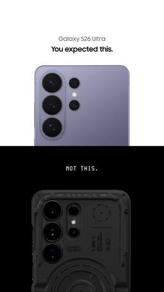 This ad shows an image of what the viewer might expect the next Samsung Galaxy phone to look like, but then the image sh