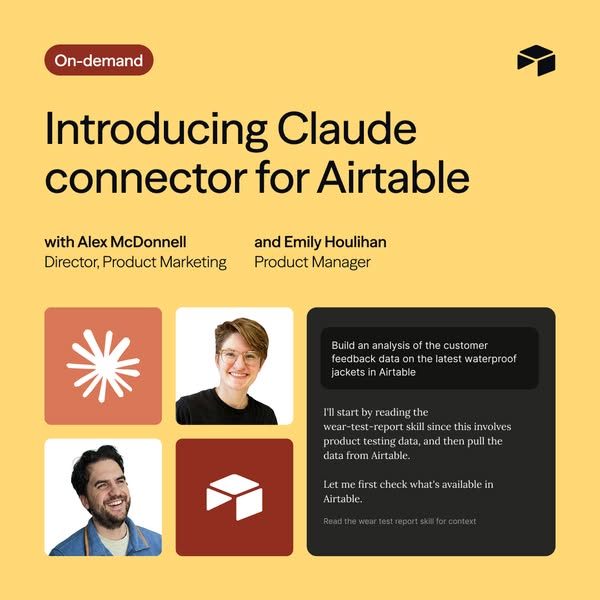 This is a static image ad that promotes the introduction of the Claude connector for Airtable. The ad features the name 