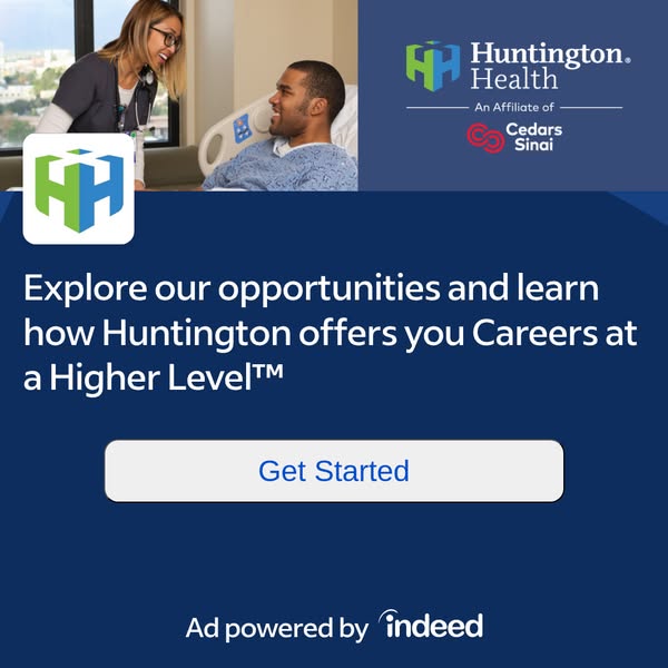 This image ad for Huntington Health promotes career opportunities at a higher level. The ad features a nurse interacting