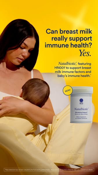 This ad for Natalbiotic features a woman breastfeeding her baby. The ad asks if breast milk can really support immune he