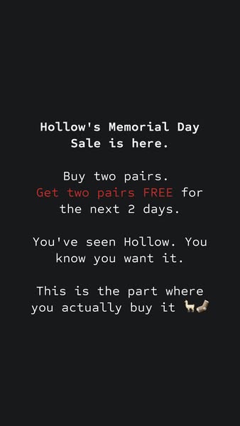 This ad is announcing Hollow's Memorial Day Sale with a buy two get two free deal for the next 2 days. The ad is att