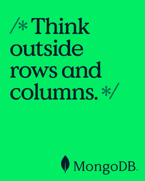 This ad for MongoDB uses a code-like expression to encourage viewers to think creatively.