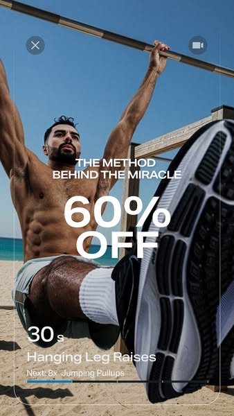 This ad promotes a fitness program or product, highlighting a specific exercise and offering a significant discount.