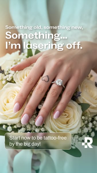 This image ad promotes tattoo removal services in preparation for a wedding. It uses the phrase "Something old, som