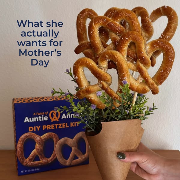This ad features a DIY pretzel kit being offered as a unique Mother's Day gift idea. The ad highlights the kit as an