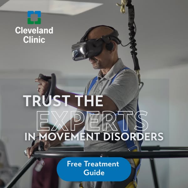 This ad for Cleveland Clinic promotes their expertise in treating movement disorders. The ad features a person using vir